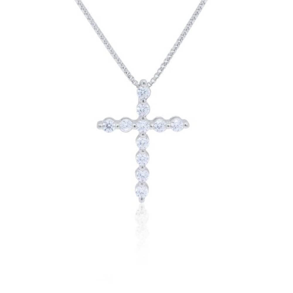 Sterling Silver CZ Cross Necklace Pendant & Chain - Picture 1 of 3